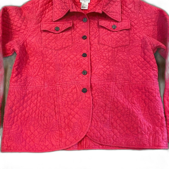 Stella Kiko Ruby Red Silk Quilted Button front Jacket Size Medium - Picture 8 of 8